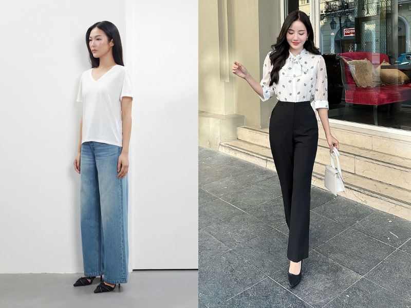 Quần ống đứng ôm ở phần đùi
