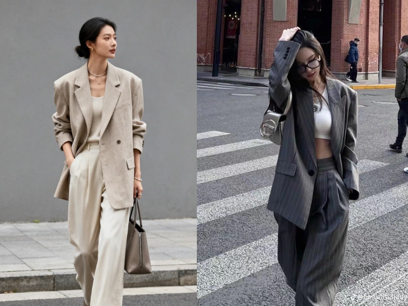 Nữ giới có thể mặc áo blazer mix cùng quần âu ống suông