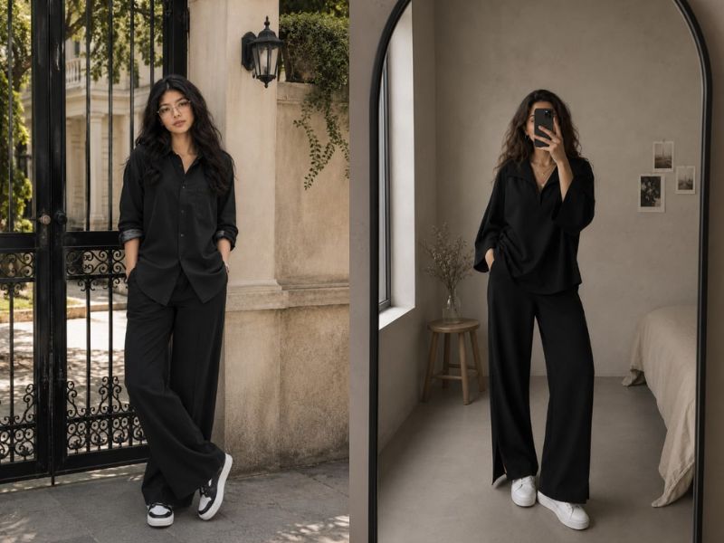 sơ mi đen mặc với quần gì
