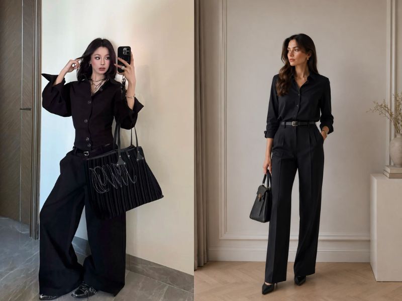 sơ mi đen mặc với quần gì
