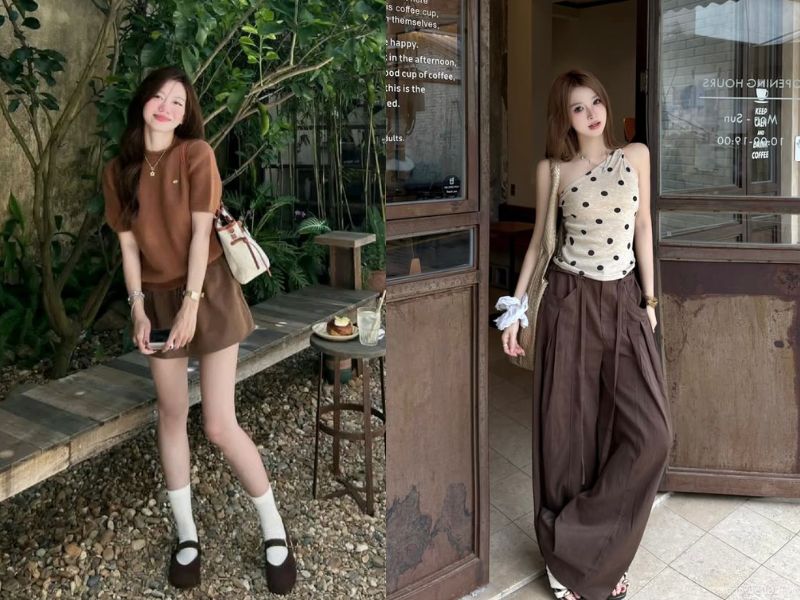 Outfit kem nâu kết hợp ấn tượng