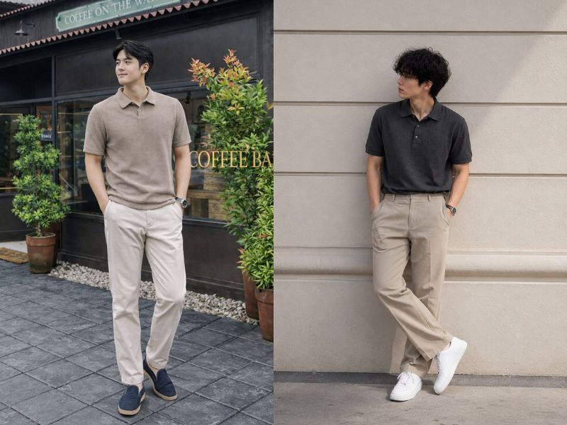 Mặc áo polo kết hợp quần chinos nam