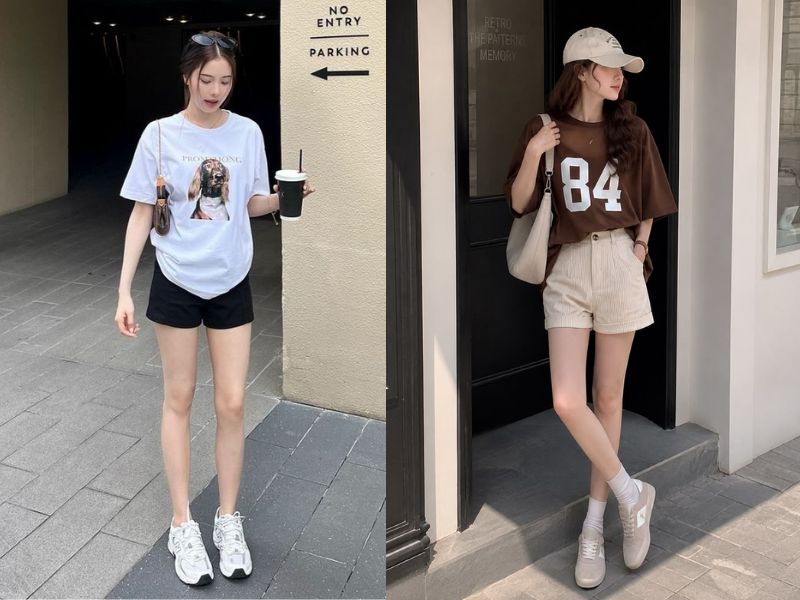 Outfit áo thun kết hợp quần short trung tính 