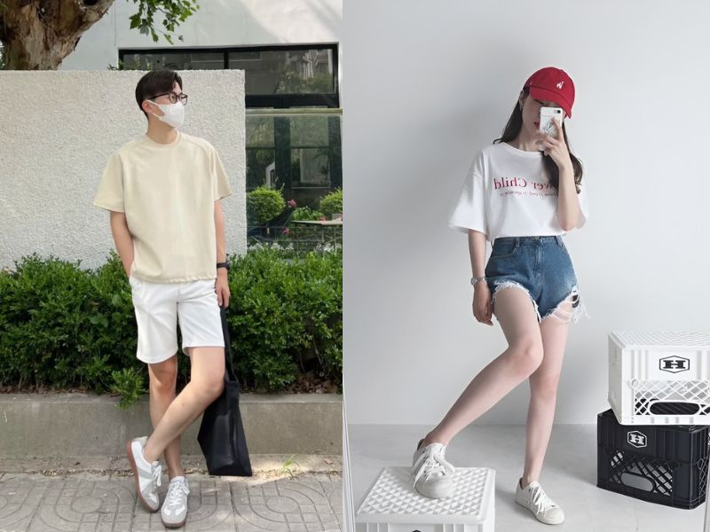 Mặc áo thu kết hợp quần short đơn giản