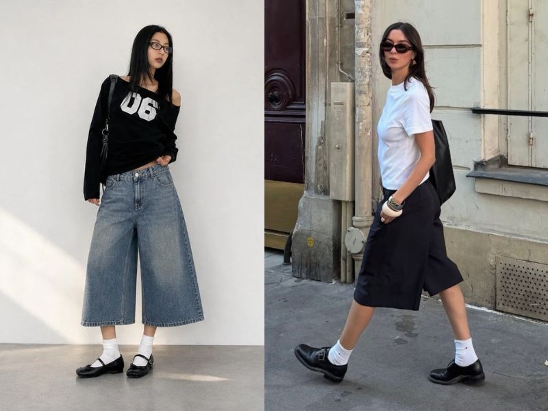 Áo thun form gọn mix cùng quần culottes