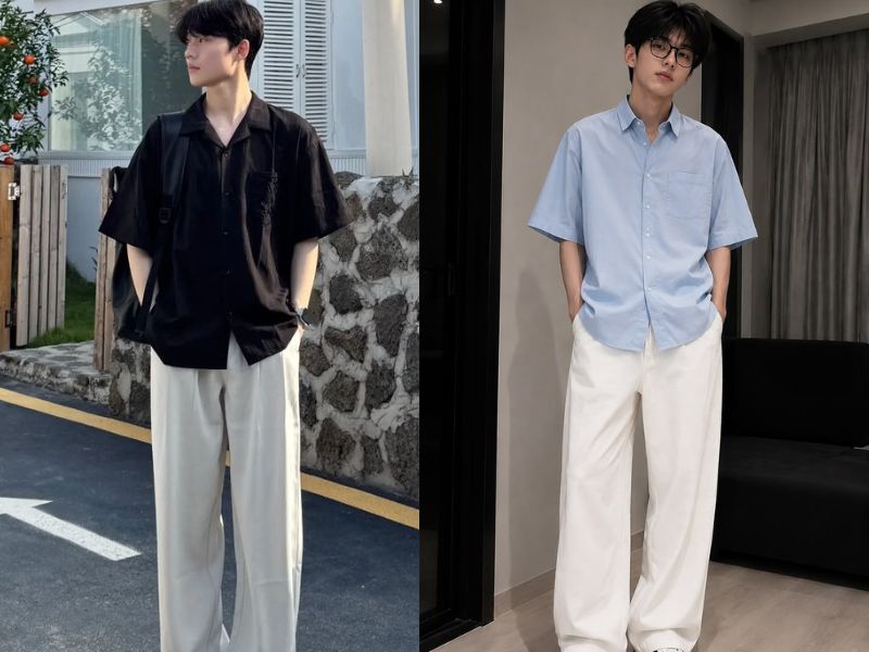 Mặc áo sơ mi ngắn ta và quần dài