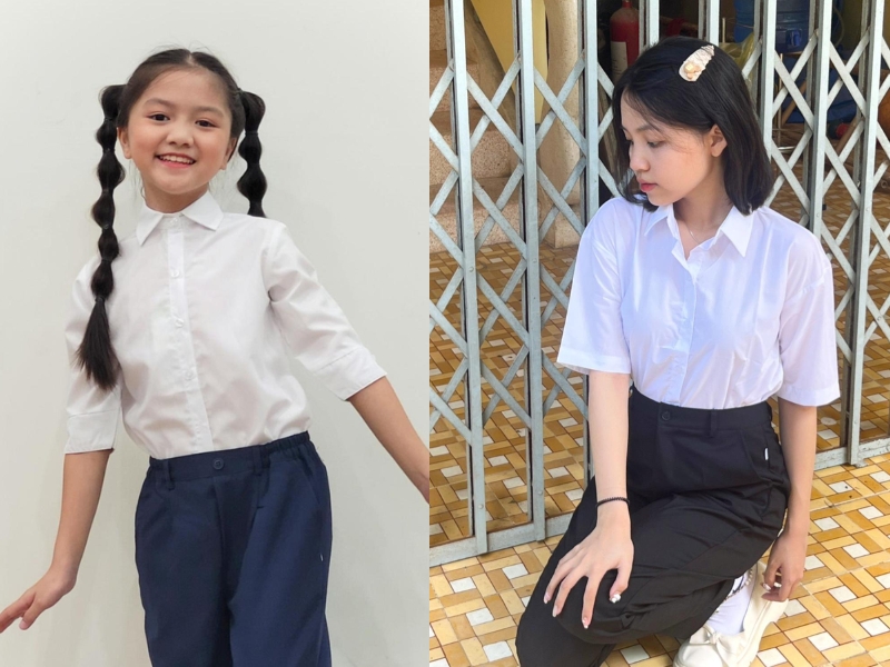 Kết hợp quần tây với áo sơ mi trắng trong ngày tựu trường