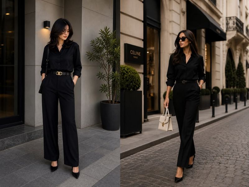 sơ mi đen mặc với quần gì