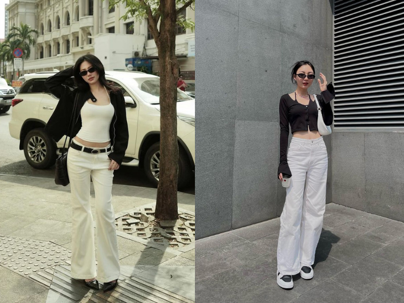 phối đồ với quần jean trắng nữ
